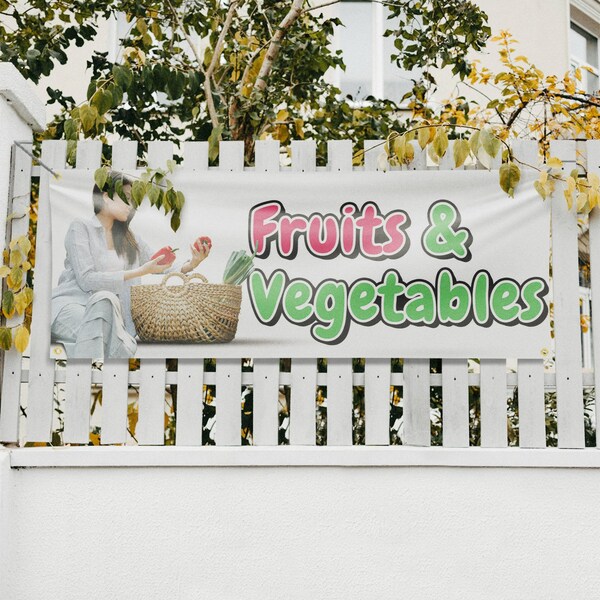 Signmission Fruits and Vegetables, 18 Inch x 48 Inch, Vinyl Banner - B-30665