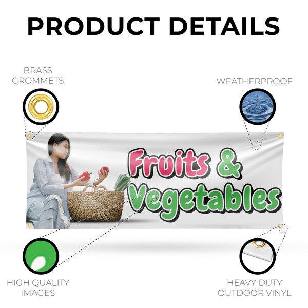 Signmission Fruits and Vegetables, 18 Inch x 48 Inch, Vinyl Banner - B-30665