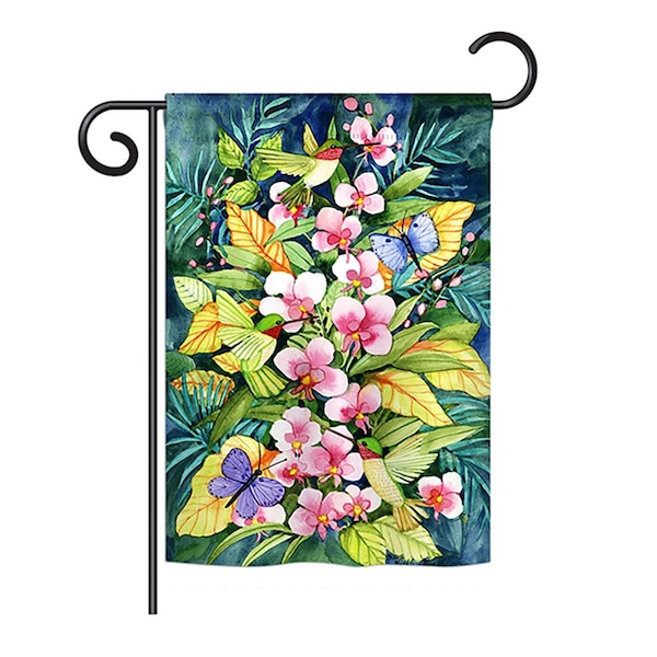 Gardencontrol 13 x 18.5 in. Orchids & Hummingbirds Garden Friends Birds Impressions Decorative Garden Flag - GA1485897