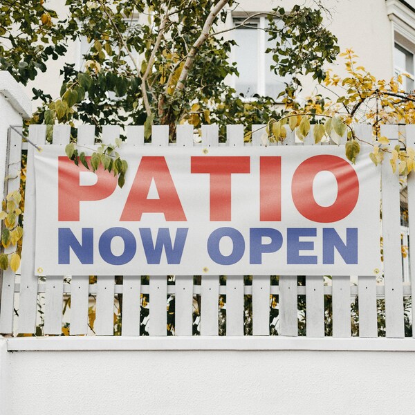 Signmission Patio Now Open, 24 Inch x 72 Inch, Vinyl Banner - B-72-30780