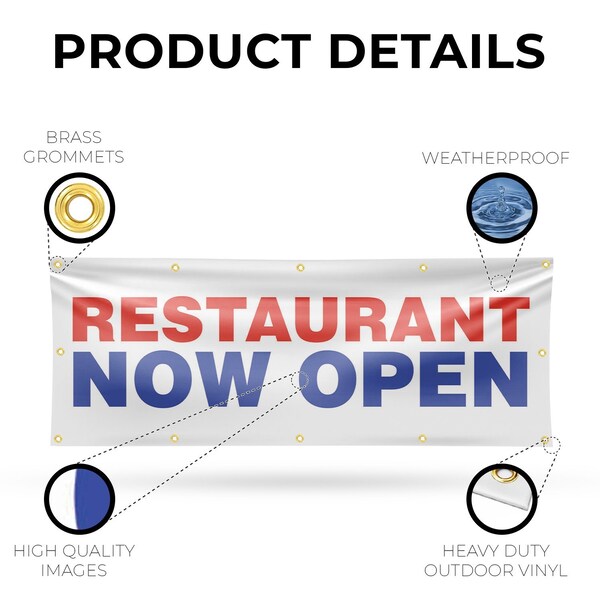 Signmission Restaurant Now Open, 48 Inch x 120 Inch, Vinyl Banner - B-120-30834
