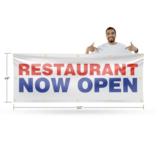 Signmission Restaurant Now Open, 48 Inch x 120 Inch, Vinyl Banner - B-120-30834