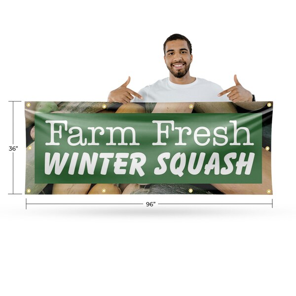 Signmission Farm Fresh Winter Squash, 36 Inch x 96 Inch, Vinyl Banner - B-96-30621