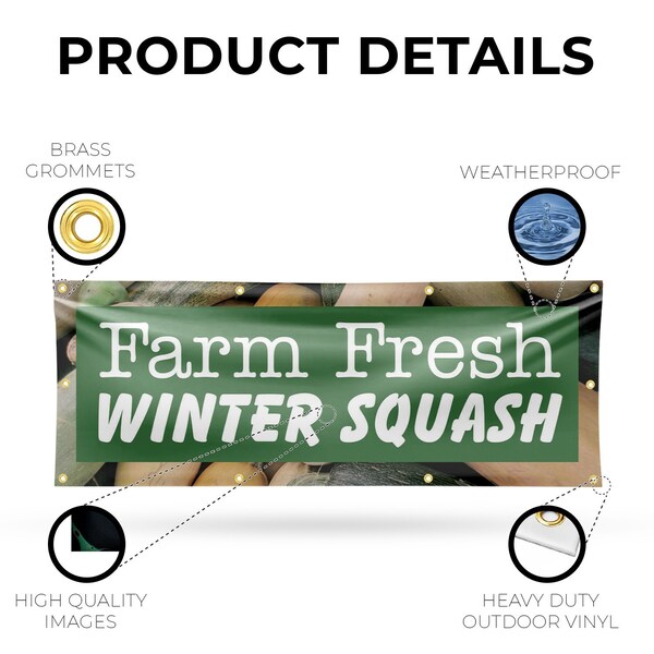 Signmission Farm Fresh Winter Squash, 36 Inch x 96 Inch, Vinyl Banner - B-96-30621