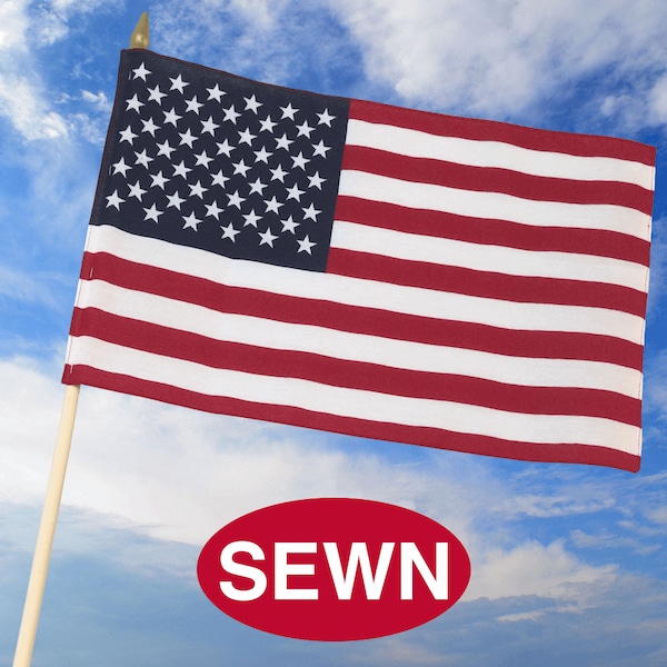 Global Flags Unlimited American Cotton Sewn Stick Flag w/ Spear 12"x18" 30"x.375" Wood Stick - 205729