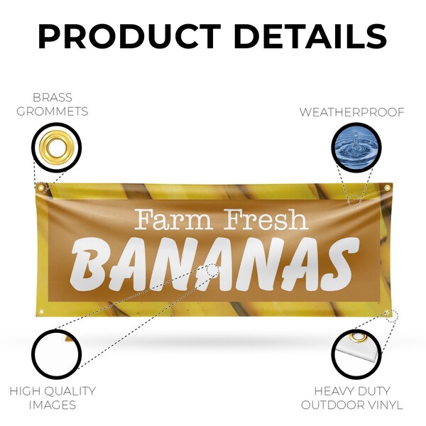 Signmission Farm Fresh Bananas, 18 Inch x 48 Inch, Vinyl Banner - B-30576