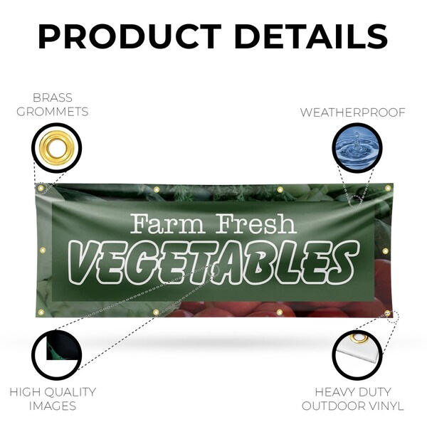 Signmission Farm Fresh Vegetables, 36 Inch x 96 Inch, Vinyl Banner - B-96-30619