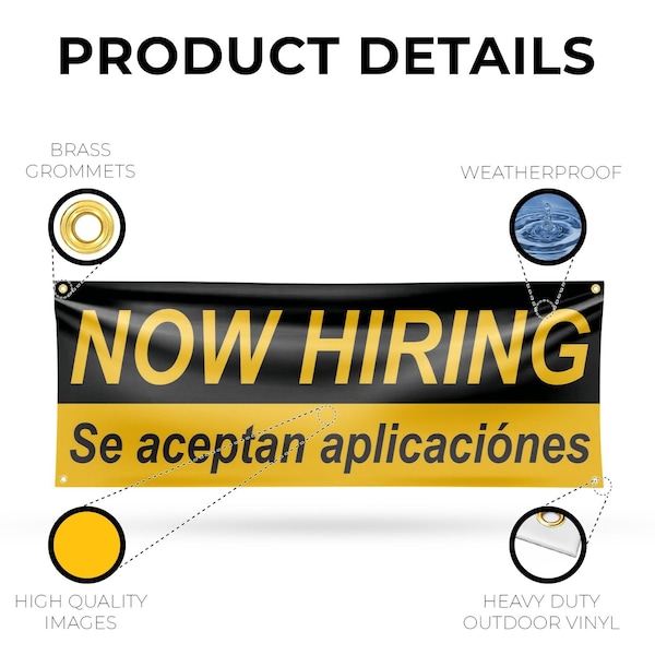 Signmission Now Hiring se Acepan Aplicaciones, 18 Inch x 48 Inch, Vinyl Banner - B-30761