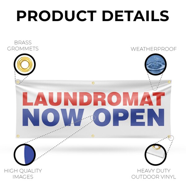 Signmission Laundromat Now Open, 24 Inch x 72 Inch, Vinyl Banner - B-72-30724
