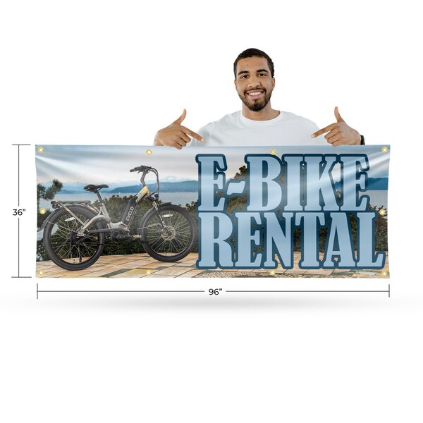 Signmission E Bike Rental, 36 Inch x 96 Inch, Vinyl Banner - B-96-30554