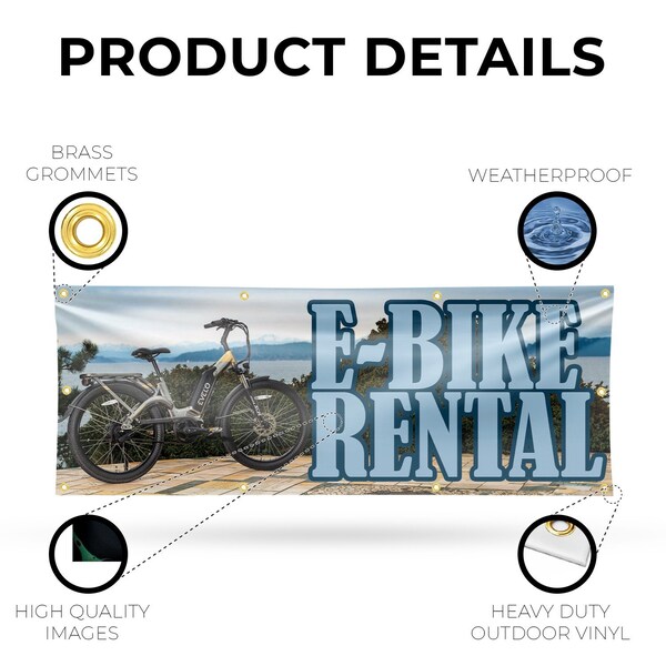 Signmission E Bike Rental, 36 Inch x 96 Inch, Vinyl Banner - B-96-30554