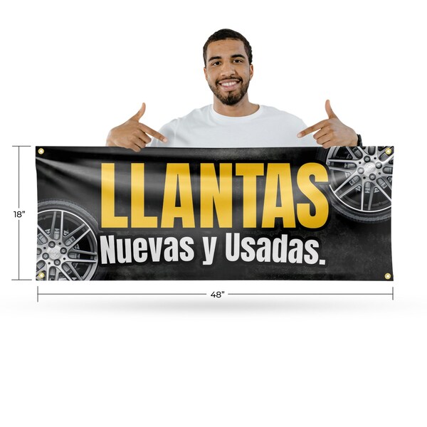 Signmission Llantas Nuevas y Usadas, 18 Inch x 48 Inch, Vinyl Banner - B-30726