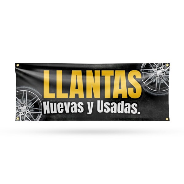 Signmission Llantas Nuevas y Usadas, 18 Inch x 48 Inch, Vinyl Banner - B-30726