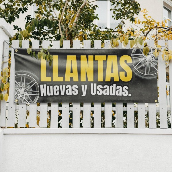 Signmission Llantas Nuevas y Usadas, 18 Inch x 48 Inch, Vinyl Banner - B-30726
