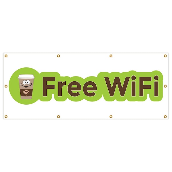 Signmission Free Wifi Banner Heavy Duty 13 Oz Vinyl with Grommets Single Sided - B-96 FREE WIFI