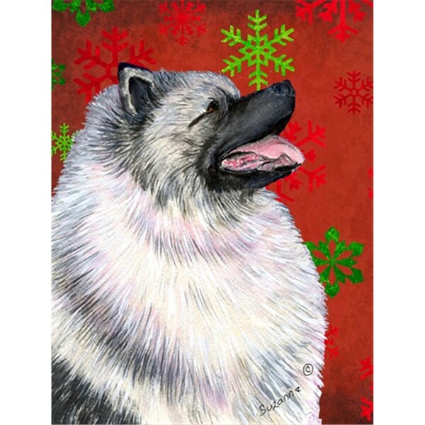 Patioplus Keeshond Red And Green Snowflakes Holiday Christmas Flag Canvas House Size - PA3427002