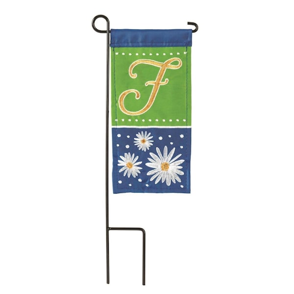 Dicksons 4 x 85 in Flag Double Applique Daisy Monogram F Burlap Mini I Flag With Pole - M040044