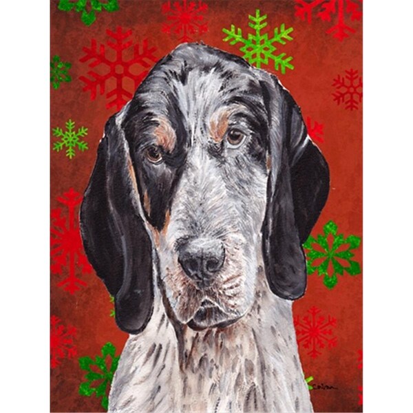 Carolines Treasures Blue Tick Coonhound Red Snowflakes Holiday Flag Canvas House Size - SC9745CHF