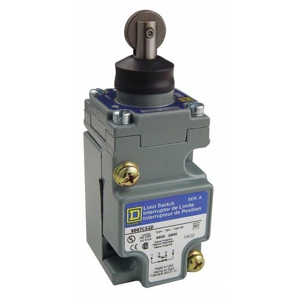 Interruptor de límite de servicio pesado Telemecanique Sensors, émbolo, rodillo, 1NC/1NO, 10A @ 600V AC, Ubicación del actuador: Superior - 9007C52D.