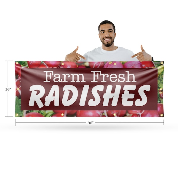 Signmission Farm Fresh Radishes, 36 Inch x 96 Inch, Vinyl Banner - B-96-30613
