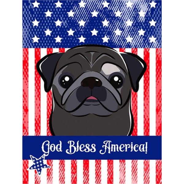 Carolines Treasures God Bless American Flag with Black Pug Canvas House Flag - CA79042