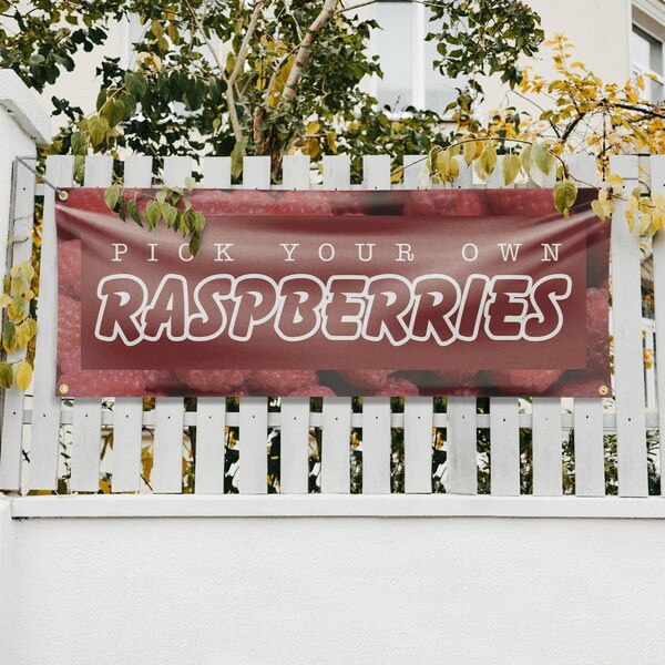 Signmission Pick Your Own Raspberries, 18 Inch x 48 Inch, Vinyl Banner - B-30797