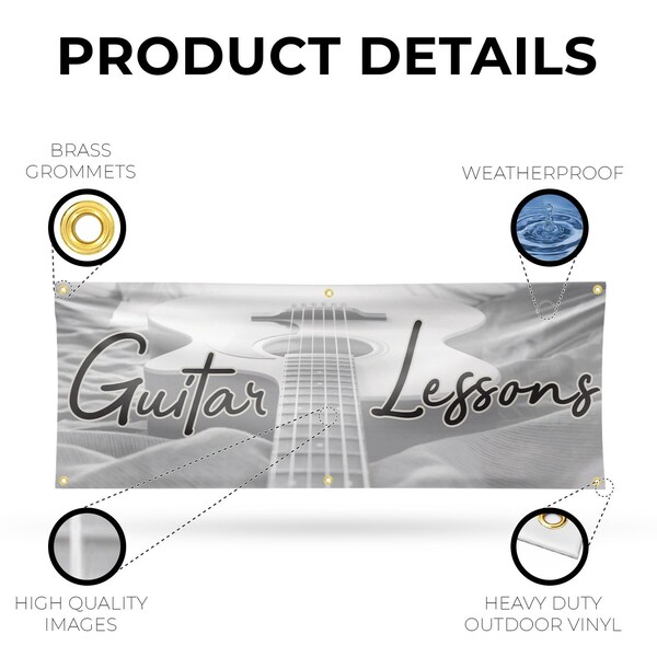 Signmission Guitar Lessons, 24 Inch x 72 Inch, Vinyl Banner - B-72-30681