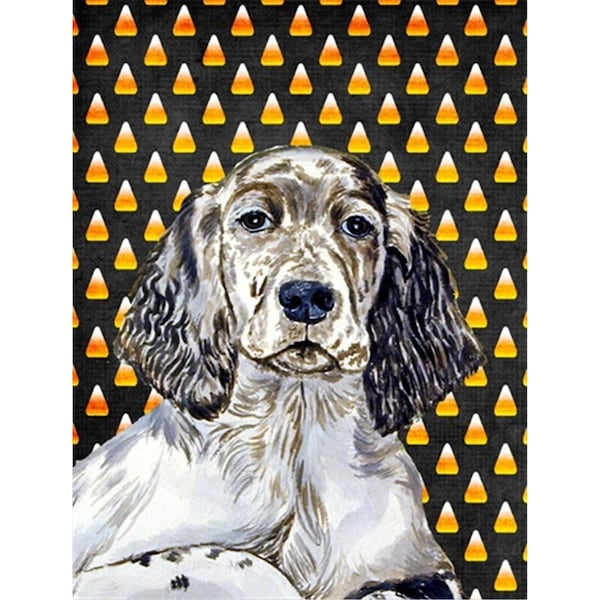 Patioplus 11 x 15 in. English Setter Candy Corn Halloween Portrait Garden Size Flag - PA245629