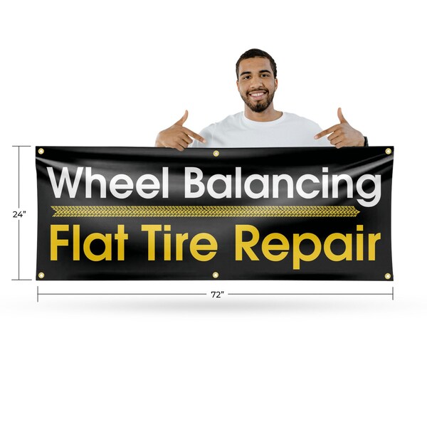 Signmission Wheel Balancing Flat Tire Repair, 24 Inch x 72 Inch, Vinyl Banner - B-72-30941