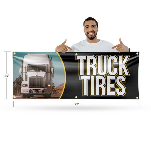 Signmission Semi Truck Tires, 24 Inch x 72 Inch, Vinyl Banner - B-72-30851