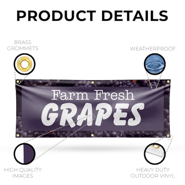 Signmission Farm Fresh Grapes, 24 Inch x 72 Inch, Vinyl Banner - B-72-30594