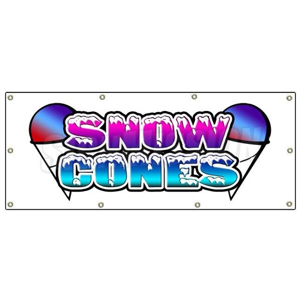 Signmission Snow Cones Banner Heavy Duty 13 Oz Vinyl with Grommets Single Sided - B-96 SNOW CONES