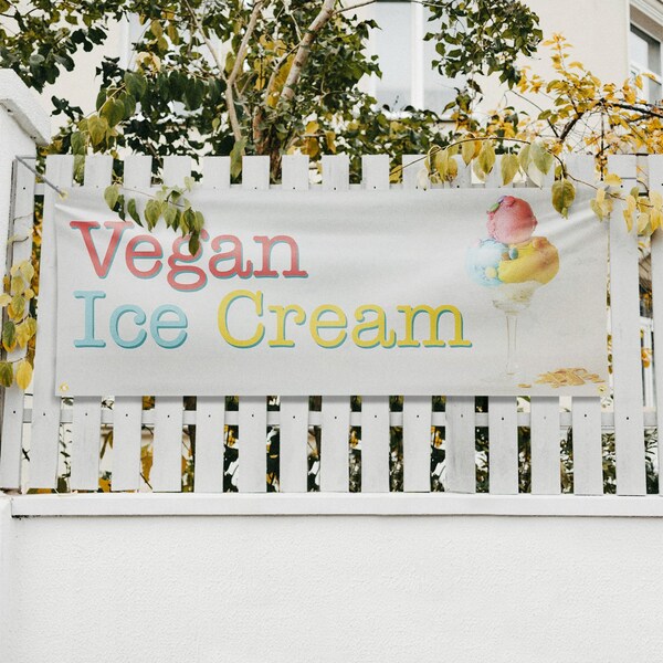 Signmission Vegan Ice Cream, 18 Inch x 48 Inch, Vinyl Banner - B-30911