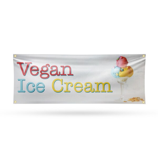 Signmission Vegan Ice Cream, 18 Inch x 48 Inch, Vinyl Banner - B-30911