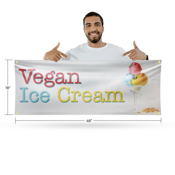 Signmission Vegan Ice Cream, 18 Inch x 48 Inch, Vinyl Banner - B-30911