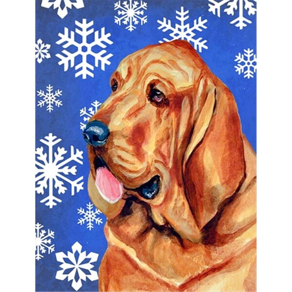 Patioplus 28 x 40 in. Bloodhound Winter Snowflakes Holiday House Size Canvas Flag - PA2554640