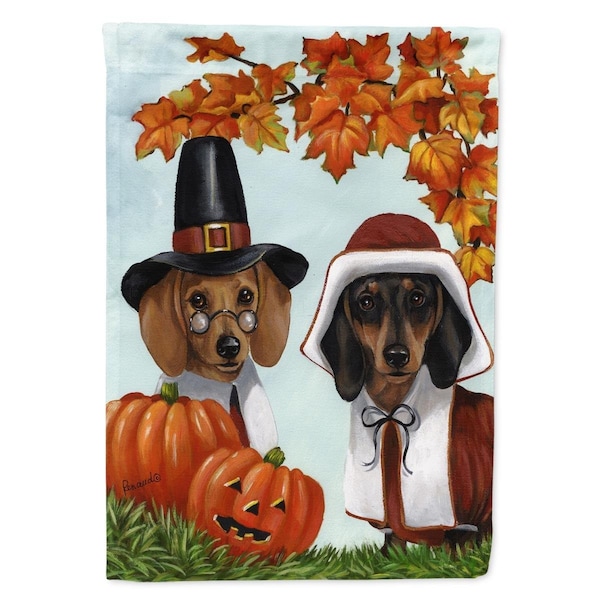 Carolines Treasures 28 x 0.01 x 40 in. Dachshund Thanksgiving Pilgrims Canvas House Flag - PPP3087CHF