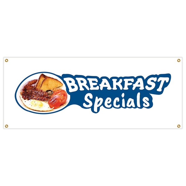 Signmission Breakfast Specials Banner Heavy Duty 13 Oz Vinyl with Grommets - B-BREAKFAST SPECIALS