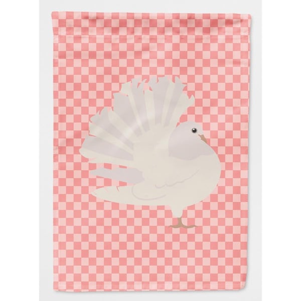 Carolines Treasures Silver Fantail Pigeon Pink Check Canvas House Flag - BB7950CHF