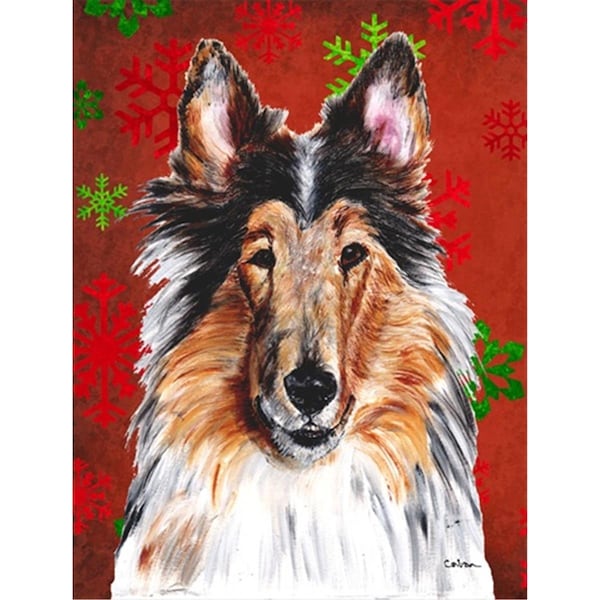 Carolines Treasures Collie Red Snowflakes Holiday Flag Canvas House Size - SC9742CHF