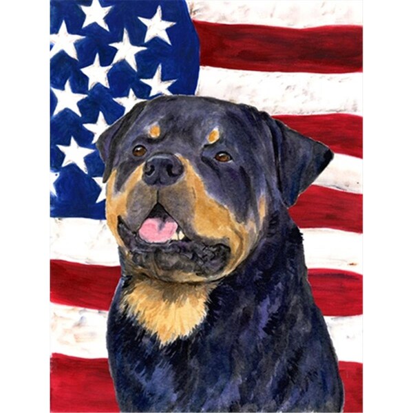 Patioplus 28 x 40 in. USA American Flag with Rottweiler House Size Canvas Flag - PA2554554
