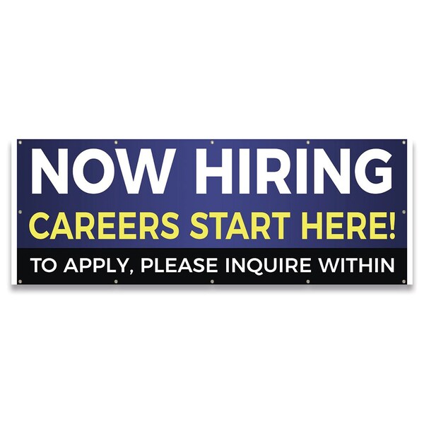 Signmission Now Hiring Careers Start Here Banner Concession Stand Food Truck Single Sided - B-120-30111