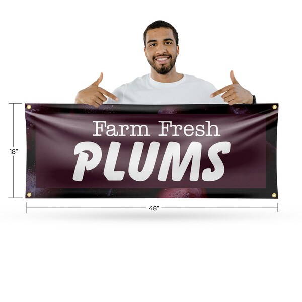 Signmission Farm Fresh Plums, 18 Inch x 48 Inch, Vinyl Banner - B-30609