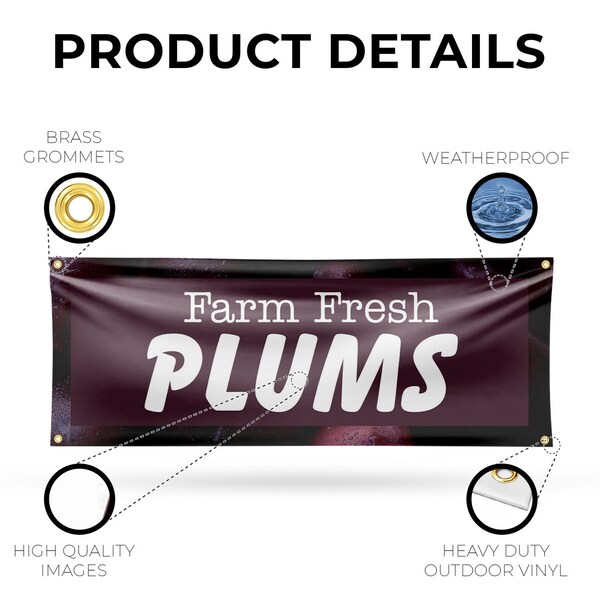 Signmission Farm Fresh Plums, 18 Inch x 48 Inch, Vinyl Banner - B-30609