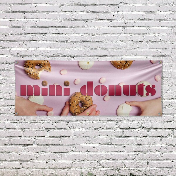 Signmission Mini Donuts, 24 Inch x 72 Inch, Vinyl Banner - B-72-30740