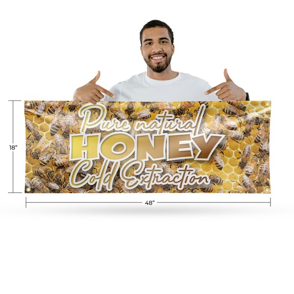 Signmission Pure Natural Honey Cold Extracted, 18 Inch x 48 Inch, Vinyl Banner - B-30826