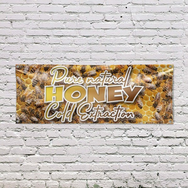 Signmission Pure Natural Honey Cold Extracted, 18 Inch x 48 Inch, Vinyl Banner - B-30826
