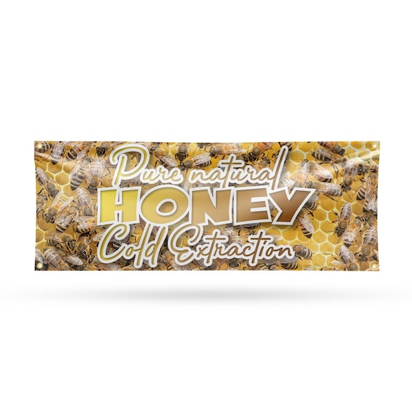 Signmission Pure Natural Honey Cold Extracted, 18 Inch x 48 Inch, Vinyl Banner - B-30826