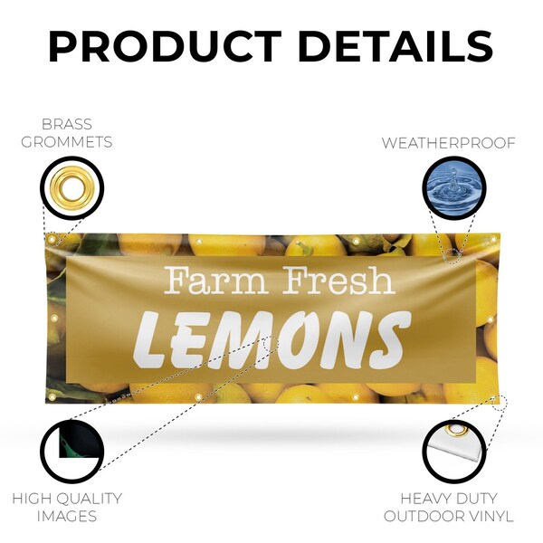 Signmission Farm Fresh Lemons, 36 Inch x 96 Inch, Vinyl Banner - B-96-30599