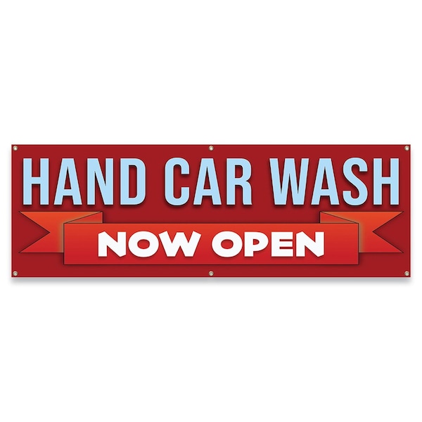 Signmission Hand Car Wash Now Open Banner Concession Stand Food Truck Single Sided - B-72-30080